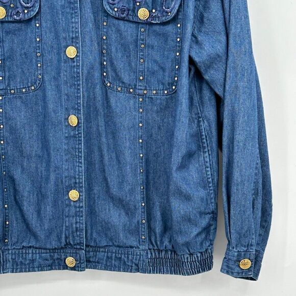 Murelis Vintage Blue Denim Chambray Jacket Womens Medium 80s Y2K Gold Embelished - Picture 5 of 10